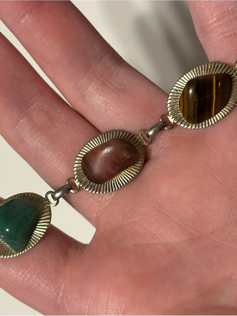 Multi-Stone Gold-Tone Link Bracelet